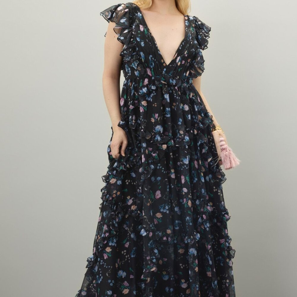 Ieena for Mac Duggal Ruffled Floral Gown, Size 14